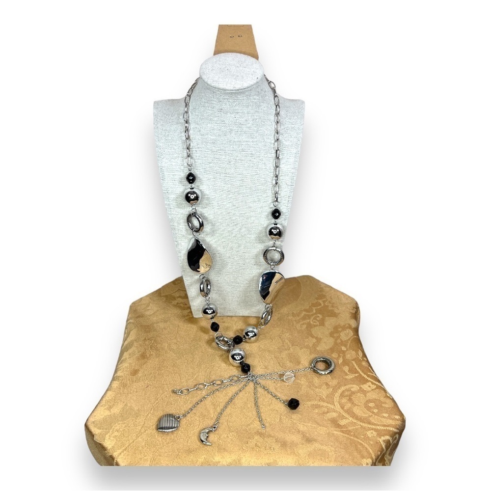 SILVER BEADED CHARM STATEMENT NECKLACE BOHO  BOHEMIAN